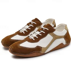 Men's Green and White Suede Sport Sneakers with Lace-Up Design - Comfortable and Stylish for Casual and Athletic Wear