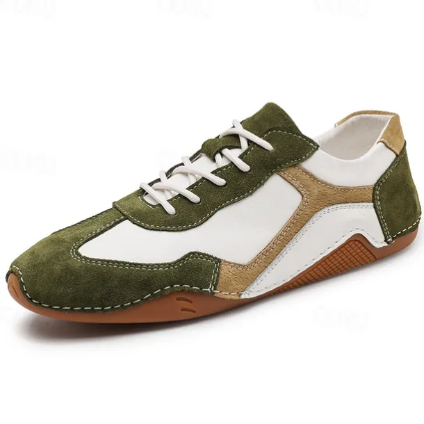 Men's Green and White Suede Sport Sneakers with Lace-Up Design - Comfortable and Stylish for Casual and Athletic Wear