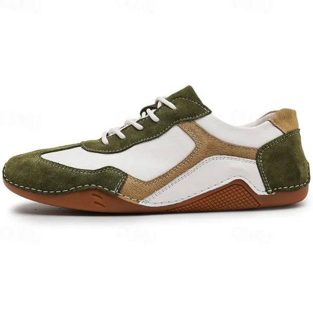 Men's Green and White Suede Sport Sneakers with Lace-Up Design - Comfortable and Stylish for Casual and Athletic Wear