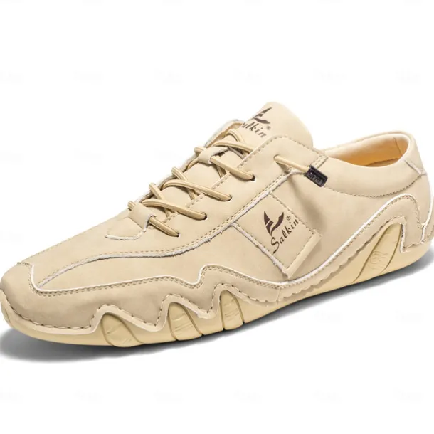 Men's Green Casual Faux Leather Sneakers with Unique Stitching and Lace-Up Design, Comfortable and Stylish for Everyday Wear