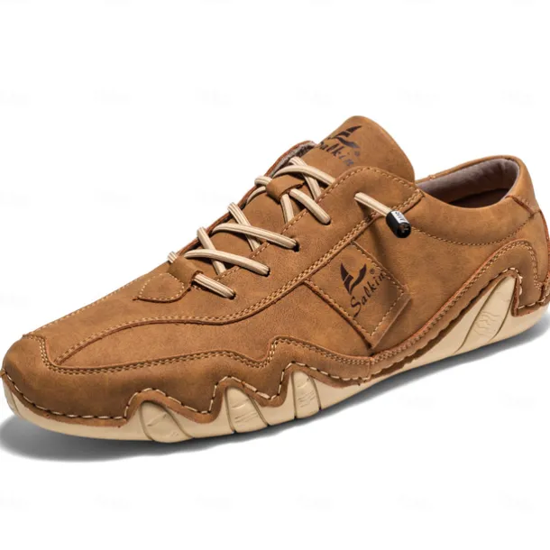 Men's Green Casual Faux Leather Sneakers with Unique Stitching and Lace-Up Design, Comfortable and Stylish for Everyday Wear