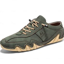 Men's Green Casual Faux Leather Sneakers with Unique Stitching and Lace-Up Design, Comfortable and Stylish for Everyday Wear