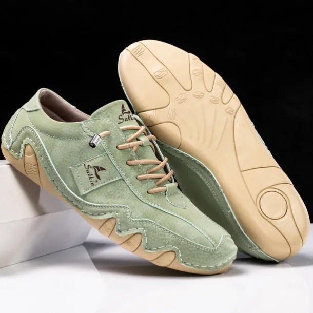 Men's Green Casual Faux Leather Sneakers with Unique Stitching and Lace-Up Design, Comfortable and Stylish for Everyday Wear