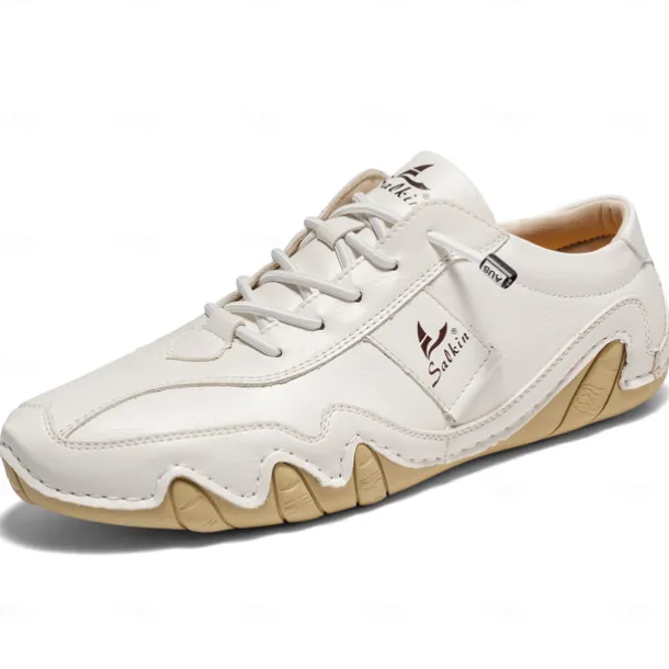 Men's Green Casual Faux Leather Sneakers with Unique Stitching and Lace-Up Design, Comfortable and Stylish for Everyday Wear