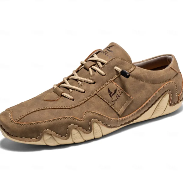 Men's Green Casual Faux Leather Sneakers with Unique Stitching and Lace-Up Design, Comfortable and Stylish for Everyday Wear