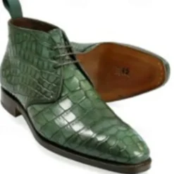 Men's Green Crocodile Pattern Faux Leather Ankle Boots - Luxurious and Stylish Footwear for Formal Events and Elegant Occasions