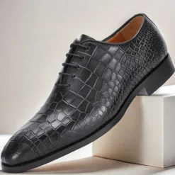 Men's Green Crocodile Pattern Leather Oxford Shoes – Premium Cowhide Lace-Up Design for Formal, Business and Special Occasions