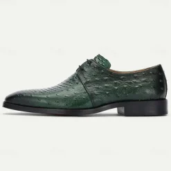 Men's Green Genuine Leather Oxford Shoes – Luxury Crocodile Pattern Lace-Up Dress Shoes for Kentucky Derby & Weddings