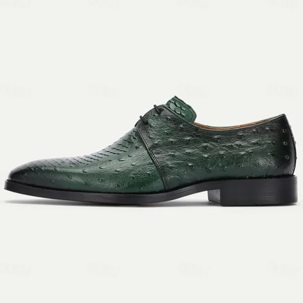 Men's Green Genuine Leather Oxford Shoes – Luxury Crocodile Pattern Lace-Up Dress Shoes for Kentucky Derby & Weddings