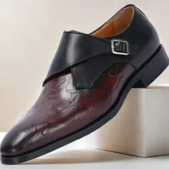 Men's Green Leather Monk Strap Dress Shoes – Premium Cowhide, Camouflage Pattern, Elegant Formal Footwear for Weddings and Business Events