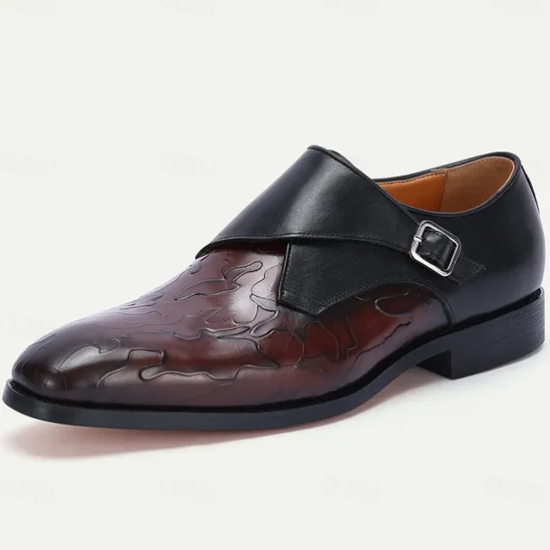 Men's Green Leather Monk Strap Dress Shoes – Premium Cowhide, Camouflage Pattern, Elegant Formal Footwear for Weddings and Business Events