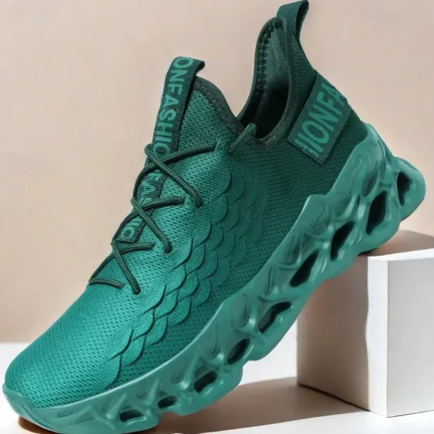 Men's Green Running Sneakers with Mesh Upper and Lightweight Design – Breathable, Comfortable Athletic Shoes for Sports, Workouts and Casual Wear