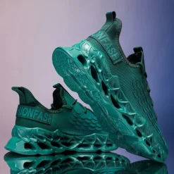 Men's Green Running Sneakers with Mesh Upper and Lightweight Design – Breathable, Comfortable Athletic Shoes for Sports, Workouts and Casual Wear