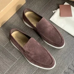 Men's Green Suede Casual Loafers with Lightweight Non-Slip White Sole, Comfortable Slip-On Design, and Breathable Material