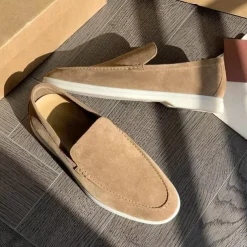 Men's Green Suede Casual Loafers with Lightweight Non-Slip White Sole, Comfortable Slip-On Design, and Breathable Material