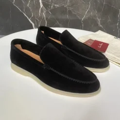 Men's Green Suede Casual Loafers with Lightweight Non-Slip White Sole, Comfortable Slip-On Design, and Breathable Material