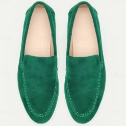 Men's Green Suede Casual Loafers with Lightweight Non-Slip White Sole, Comfortable Slip-On Design, and Breathable Material