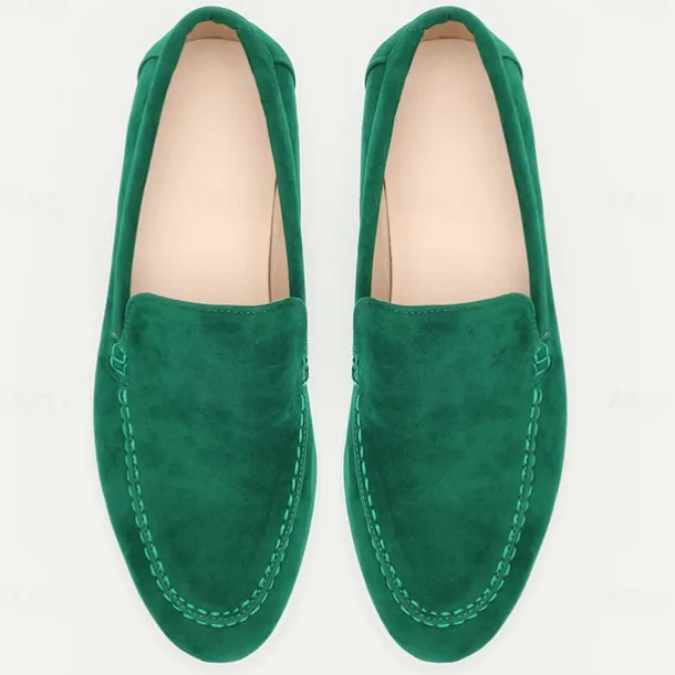 Men's Green Suede Casual Loafers with Lightweight Non-Slip White Sole, Comfortable Slip-On Design, and Breathable Material