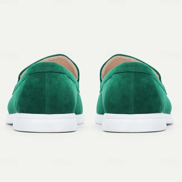 Men's Green Suede Casual Loafers with Lightweight Non-Slip White Sole, Comfortable Slip-On Design, and Breathable Material