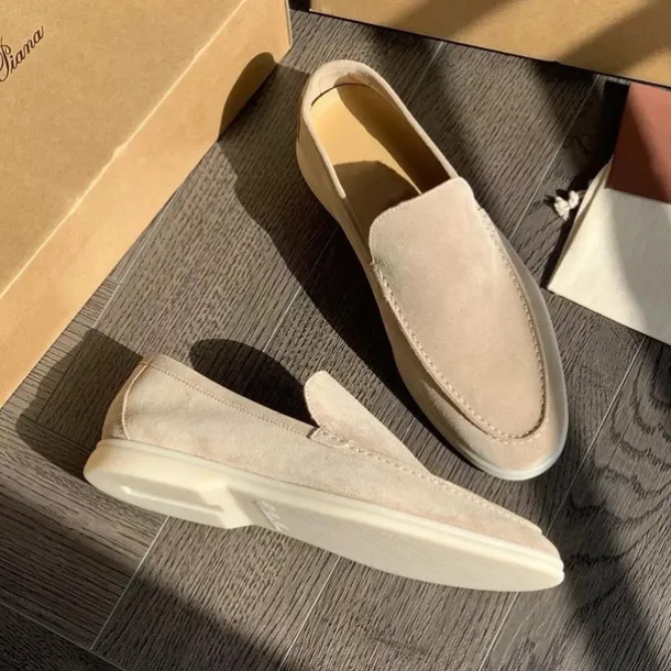 Men's Green Suede Casual Loafers with Lightweight Non-Slip White Sole, Comfortable Slip-On Design, and Breathable Material