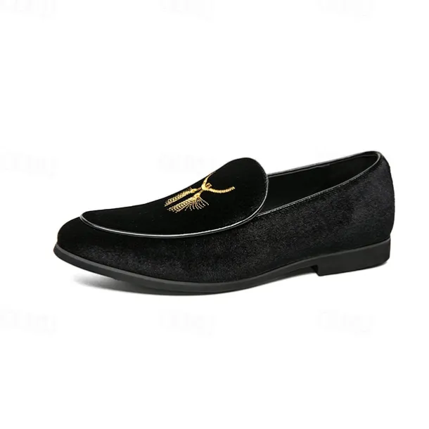 Men's Green Velvet Loafers with Gold Embroidery – Luxurious Slip-On Shoes for Formal Events and Weddings