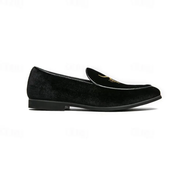 Men's Green Velvet Loafers with Gold Embroidery – Luxurious Slip-On Shoes for Formal Events and Weddings