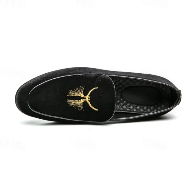 Men's Green Velvet Loafers with Gold Embroidery – Luxurious Slip-On Shoes for Formal Events and Weddings