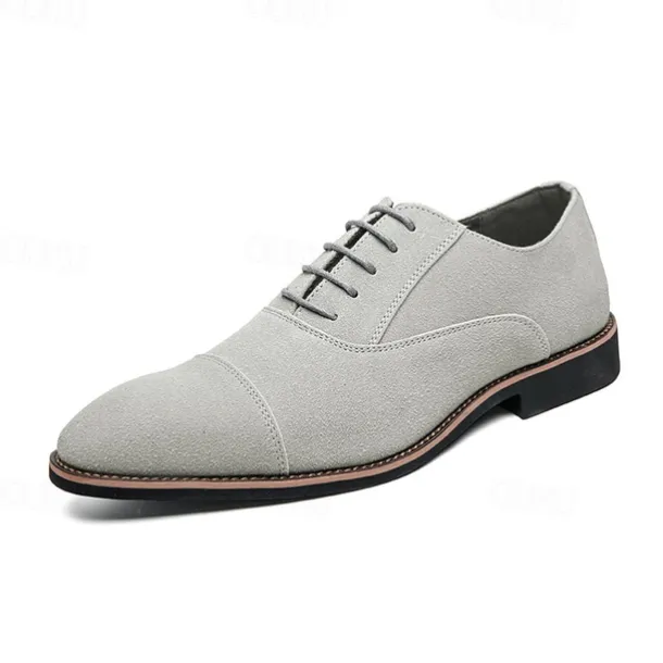 Men's Grey Suede Oxford Shoes – Classic Cap Toe Lace-Up Dress Shoes for Business, Weddings & Formal Events