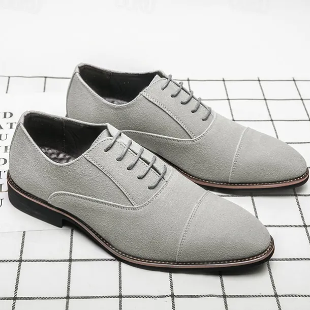 Men's Grey Suede Oxford Shoes – Classic Cap Toe Lace-Up Dress Shoes for Business, Weddings & Formal Events
