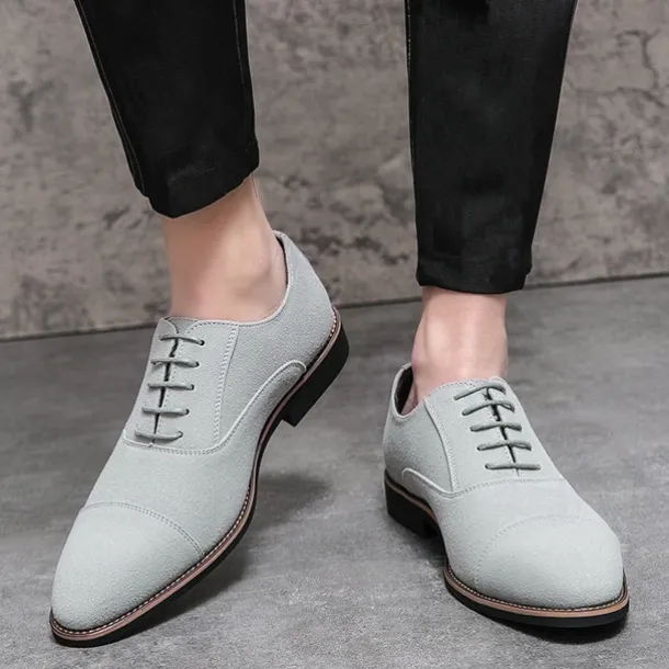 Men's Grey Suede Oxford Shoes – Classic Cap Toe Lace-Up Dress Shoes for Business, Weddings & Formal Events
