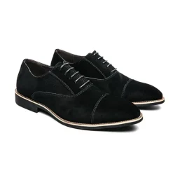 Men's Grey Suede Oxford Shoes – Classic Cap Toe Lace-Up Dress Shoes for Business, Weddings & Formal Events