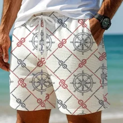 Men's Grid / Plaid Compass Waffle Shorts Sweat Shorts Casual Shorts Mid Waist Fashion Casual Vacation Jogging Workout Elastic Drawstring Waist Shorts with Pockets Designer Clothing Apparel