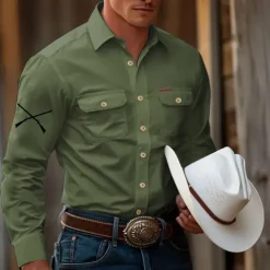 Men's Gun Hunting Work Shirt Western Shirt Cargo Shirt Long Sleeve Tactical Vintage Retro Sports Outdoor WorkWear Spring Fall Turndown Front Two Pockets Button Up Shirts Black White Army Green Blue