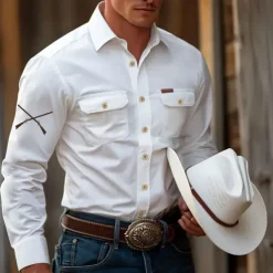 Men's Gun Hunting Work Shirt Western Shirt Cargo Shirt Long Sleeve Tactical Vintage Retro Sports Outdoor WorkWear Spring Fall Turndown Front Two Pockets Button Up Shirts Black White Army Green Blue