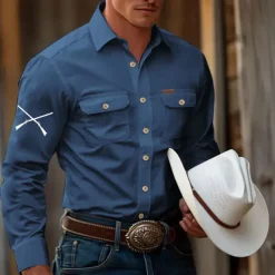 Men's Gun Hunting Work Shirt Western Shirt Cargo Shirt Long Sleeve Tactical Vintage Retro Sports Outdoor WorkWear Spring Fall Turndown Front Two Pockets Button Up Shirts Black White Army Green Blue