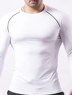 Men's Gym Shirt Fitness Shirt Long Sleeve Shirt Crew Neck Long Sleeve Sports & Outdoor Vacation Going out Casual Daily Quick dry Breathable Soft Plain Black / White Black Activewear Fashion Sport