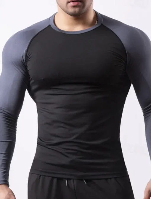 Men's Gym Shirt Fitness Shirt Long Sleeve Shirt Crew Neck Long Sleeve Sports & Outdoor Vacation Going out Casual Daily Quick dry Breathable Soft Plain Black / White Black Activewear Fashion Sport