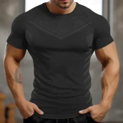 Men's Gym Shirt Sports T-Shirt Crew Neck Short Sleeve Sport Casual Daily Gym Quick dry Breathable Soft Color Block Black Yellow Activewear Fashion Basic