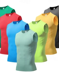 Men's GYM Tank Compression Tank Fitness Tank Men Tops Tank Crew Neck Sleeveless Sports & Outdoor Vacation Going out Casual Daily Gym Quick dry Breathable High Elasticity Soft Plain Black Yellow