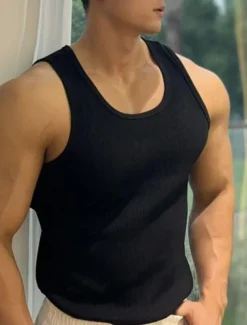 Men's GYM Tank Running Tank Workout Tank Men Tops Crew Neck Sleeveless Sports & Outdoor Vacation Going out Casual Daily Quick dry Moisture Wicking Breathable Soft Plain Black White Activewear Fashion