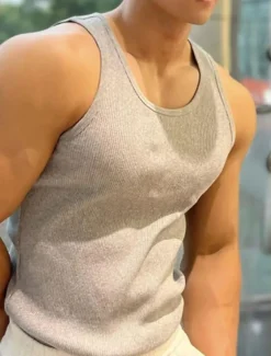 Men's GYM Tank Running Tank Workout Tank Men Tops Crew Neck Sleeveless Sports & Outdoor Vacation Going out Casual Daily Quick dry Moisture Wicking Breathable Soft Plain Black White Activewear Fashion