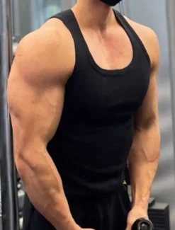 Men's GYM Tank Running Tank Workout Tank Men Tops Crew Neck Sleeveless Sports & Outdoor Vacation Going out Casual Daily Quick dry Moisture Wicking Breathable Soft Plain Black White Activewear Fashion