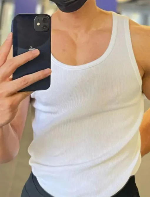 Men's GYM Tank Running Tank Workout Tank Men Tops Crew Neck Sleeveless Sports & Outdoor Vacation Going out Casual Daily Quick dry Moisture Wicking Breathable Soft Plain Black White Activewear Fashion