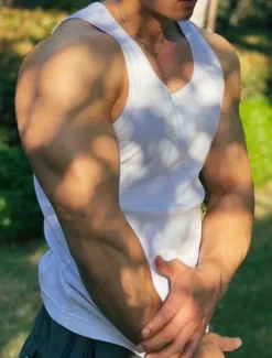 Men's GYM Tank Running Tank Workout Tank Men Tops Crew Neck Sleeveless Sports & Outdoor Vacation Going out Casual Daily Quick dry Moisture Wicking Breathable Soft Plain Black White Activewear Fashion