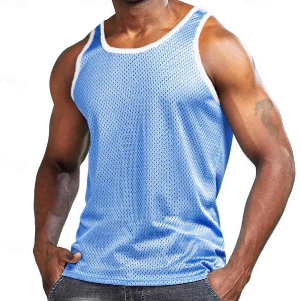 Men's Gym Tank Top Basketball Jersey Mesh Classic Sleeveless Singlet Athletic Athleisure Breathable Quick Dry Moisture Wicking Soft Fitness Gym Workout Basketball Sportswear Activewear Solid Colored