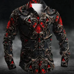 Men's Halloween Costumes Day of the Dead Button Up Shirt Long Sleeve Dark Party Evening Wear Business Daily Fall Winter Spring & Summer Shirt Collar Button Up 3D Print Red Purple Orange Green Dark