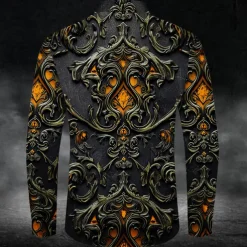 Men's Halloween Costumes Day of the Dead Button Up Shirt Long Sleeve Dark Party Evening Wear Business Daily Fall Winter Spring & Summer Shirt Collar Button Up 3D Print Red Purple Orange Green Dark