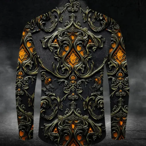 Men's Halloween Costumes Day of the Dead Button Up Shirt Long Sleeve Dark Party Evening Wear Business Daily Fall Winter Spring & Summer Shirt Collar Button Up 3D Print Red Purple Orange Green Dark