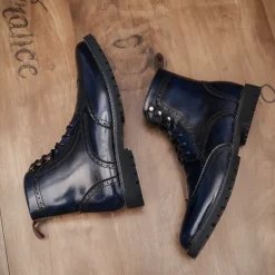 Men's Hand-Painted Brogue Ankle Boots with Lace-Up Design, Faux Leather Upper, and Rugged Sole – Stylish Vintage Casual Footwear