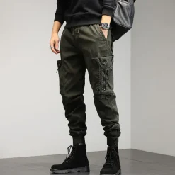 Men's Harem Hip Hop Techwear Streetwear Tactical Joggers Cargo Pants Casual Functional Overalls Jeans Trousers Green